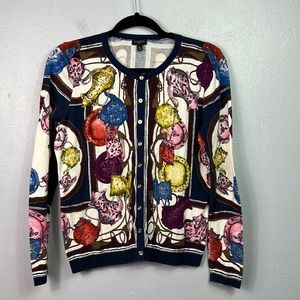 Talbots Petites Teapot Print Button Front Cardigan Medium
